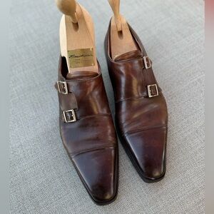 Double monk strap Santoni handmade leather shoes